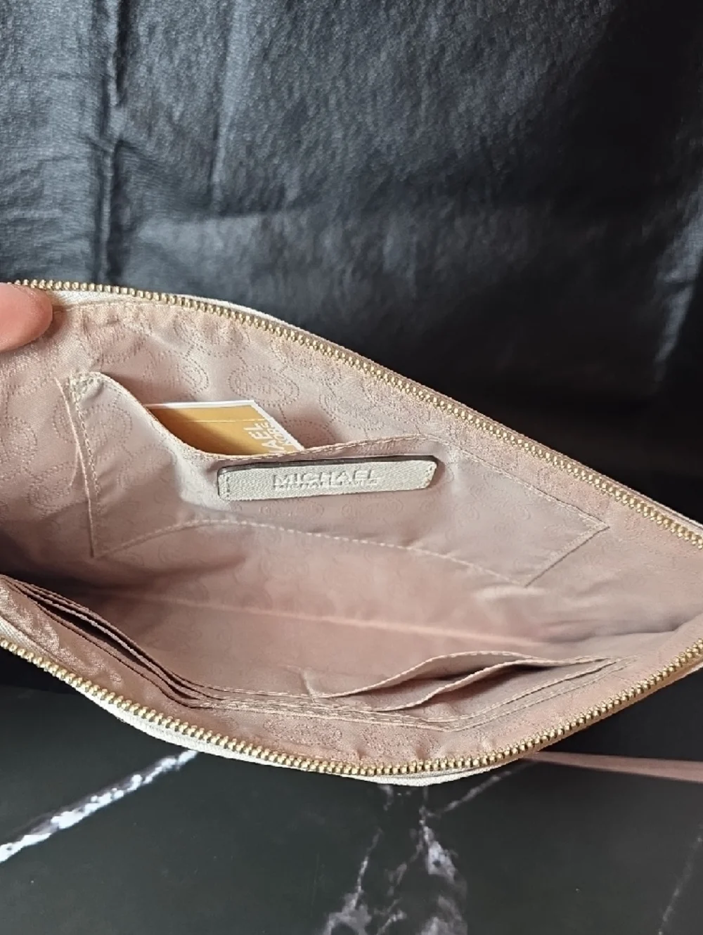 NWT Michael Kors Cream Leather Studded Wristlet with Gold Hardware